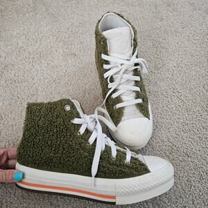 Chuck Taylor All Star Sherpa EVA Platform High GS 'Dark Moss Bold Mandarin' 4.5